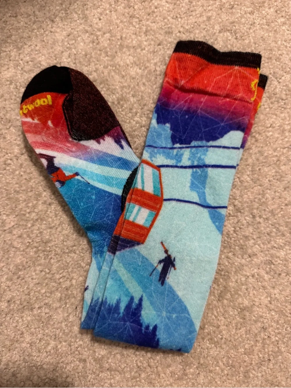 Smartwool Ski  Day Print Over The Calf Laguna Blue Capri Socks Zero Cushion NWOT